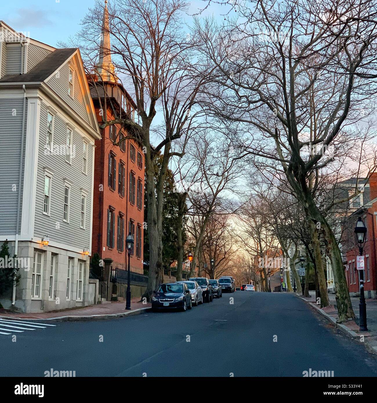 Winter sunset in Providence, Rhode Island, United States - Smartphone Captured Stock Image