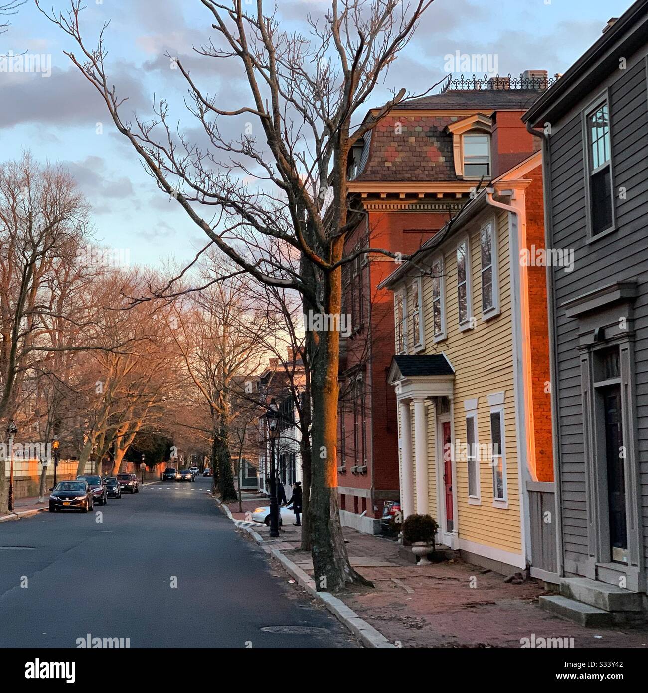 Winter sunset in Providence, Rhode Island, United States - Smartphone Captured Stock Image