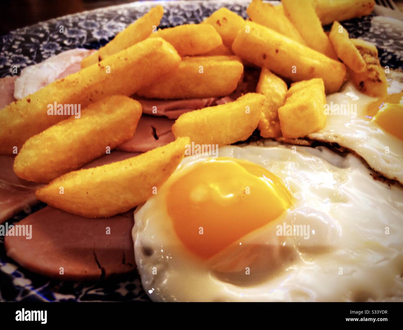 Pub lunch of ham, egg and chips - Smartphone Captured Stock Image