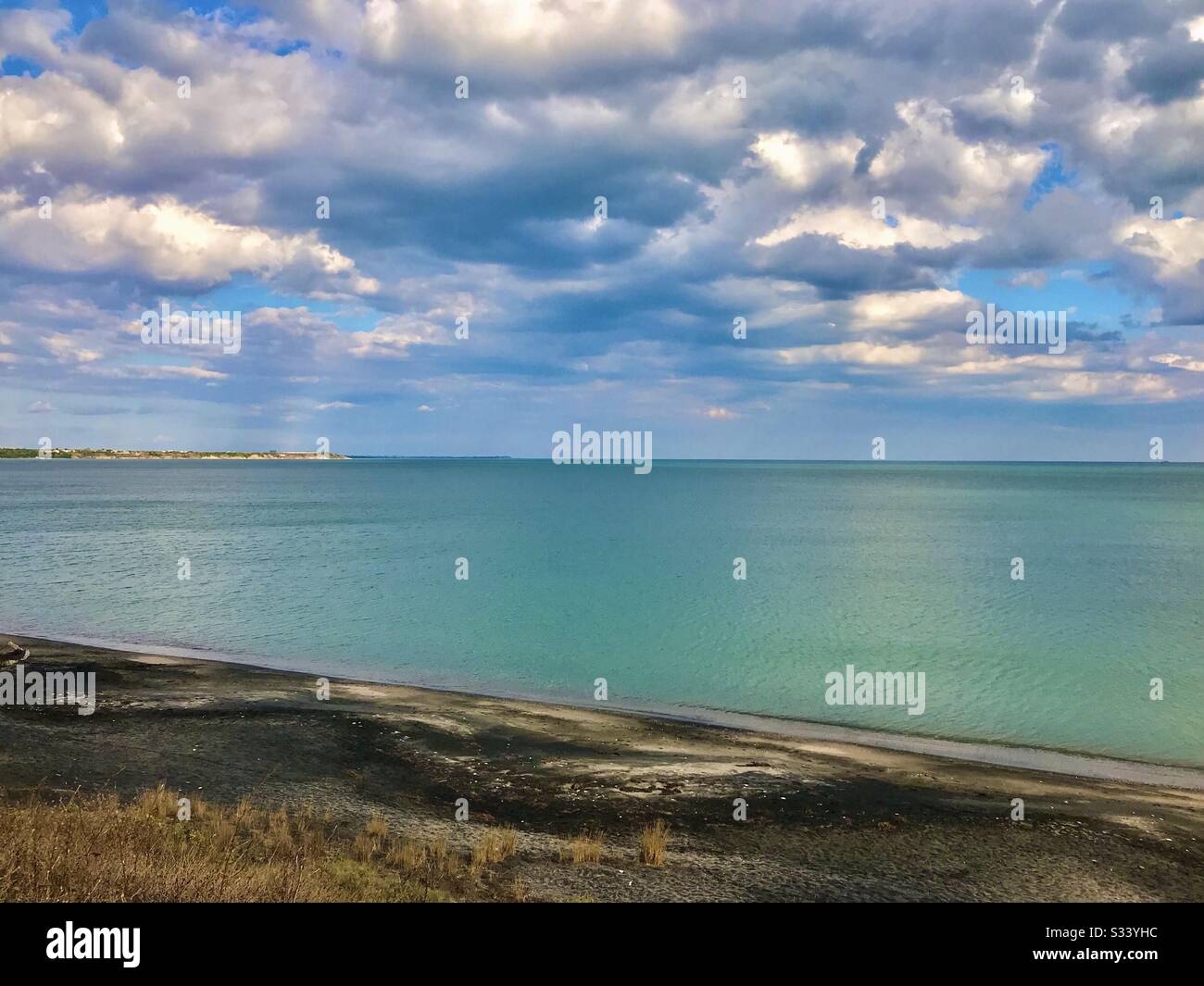Beautiful Black Sea landscape from Burgas, Bulgaria. Summer seascape of Burgas bay. - Smartphone Captured Stock Image