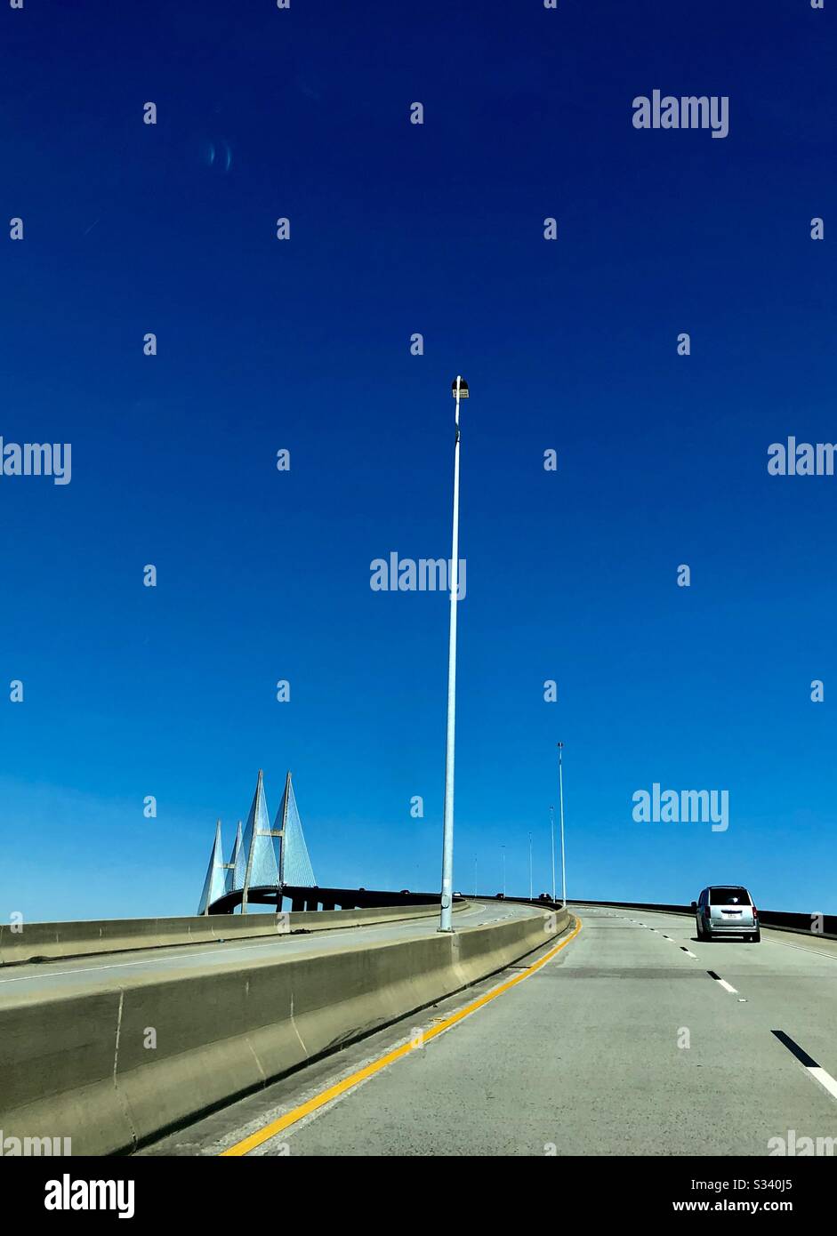 View of the Sidney Lanier cablestayed suspension bridge and highway in