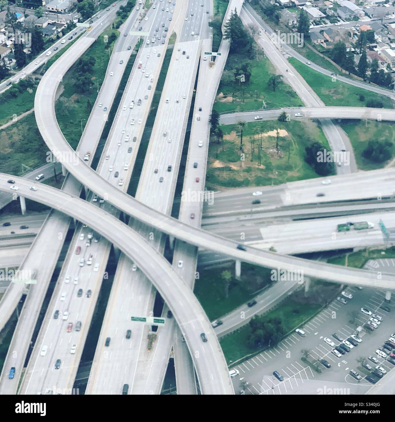 View of highways while descending towards Norman Y. Mineta San Jose International Airport, California, United States - Smartphone Captured Stock Image