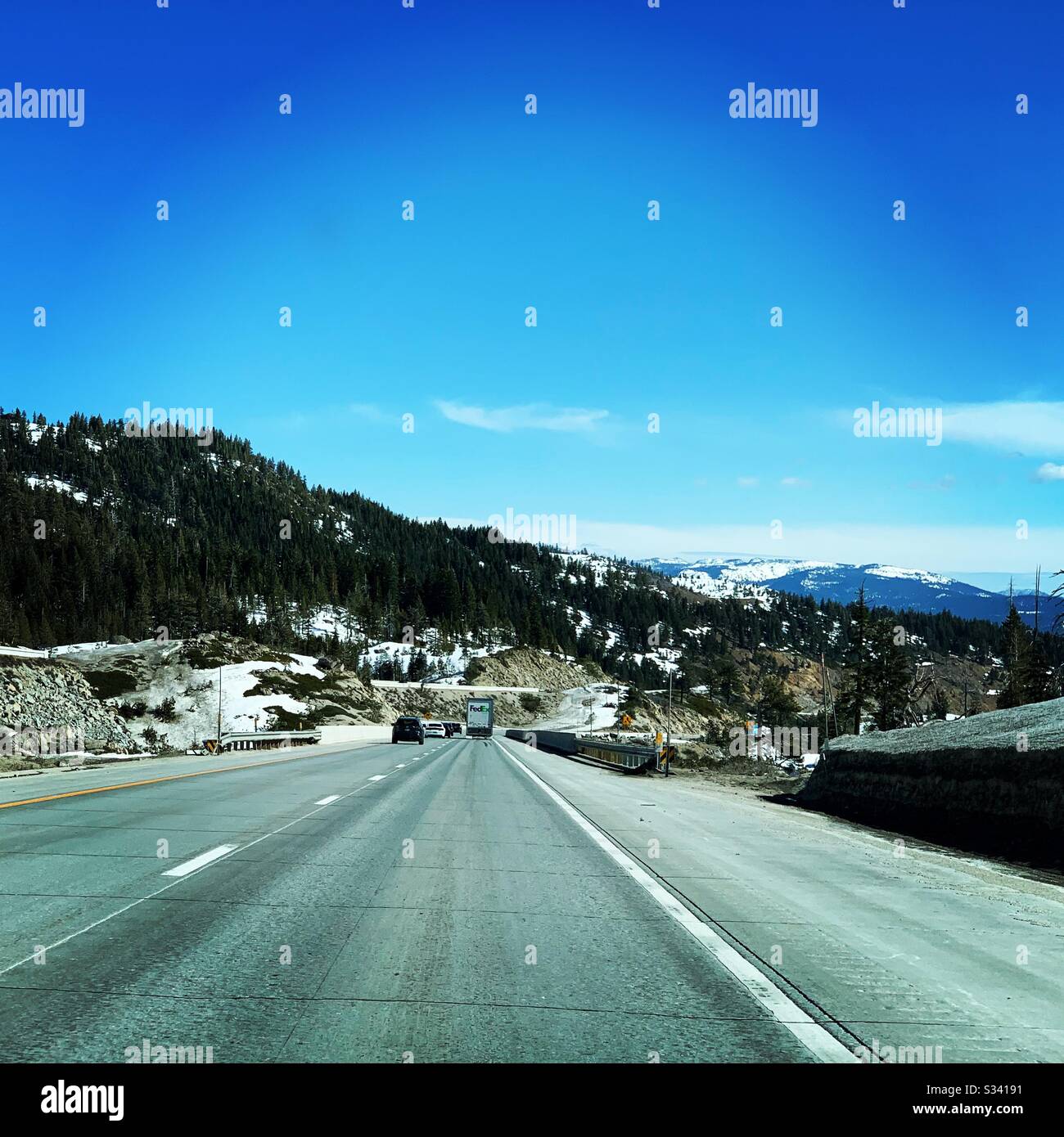 A winter view from Interstate 80 in Truckee, Nevada County, California, United States - Smartphone Captured Stock Image