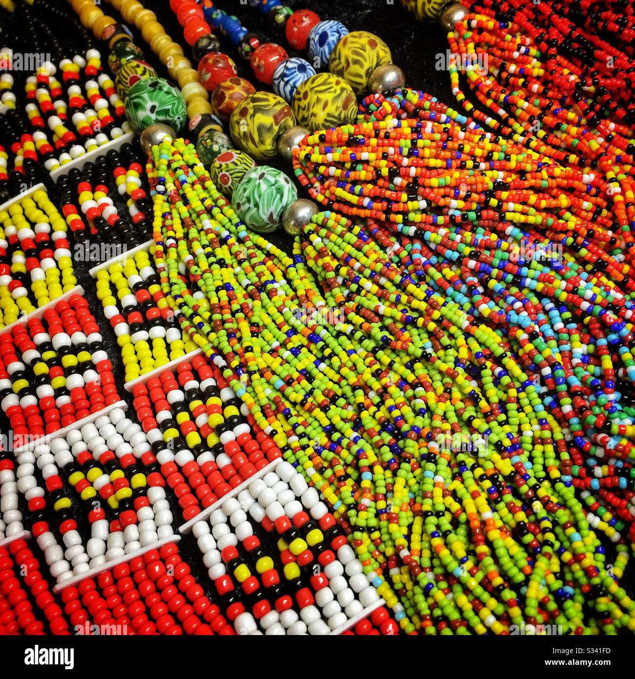 Traditional ceramic and glass bead necklaces from Sarawak for sale