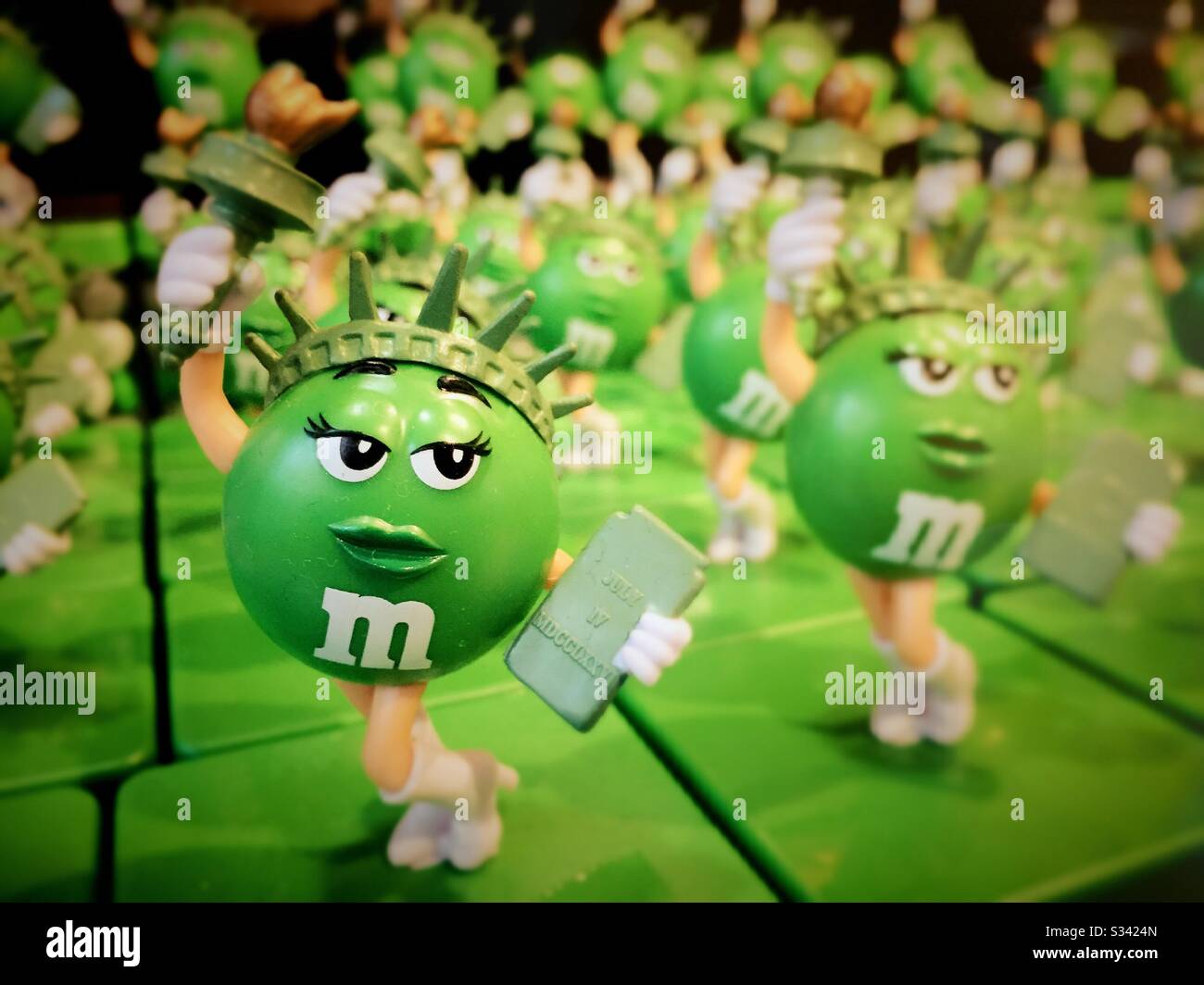 Statue of Liberty likeness M&Ms souvenirs at the M&M world store in Times Square, NYC, USA Stock Photo