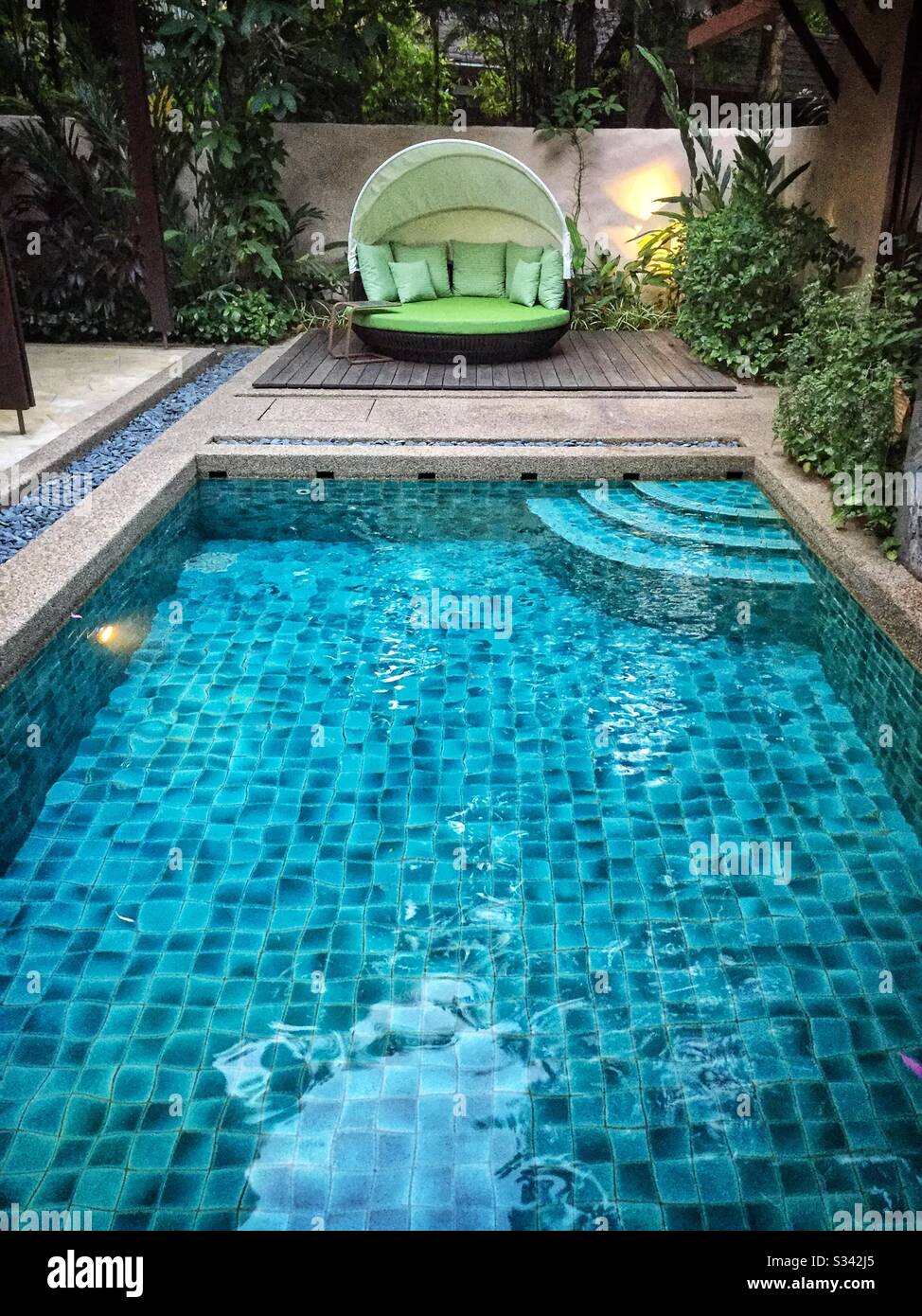 The private pool in a Garden Villa at The Banjaran Hotsprings Retreat near Ipoh, Malaysia - Smartphone Captured Stock Image