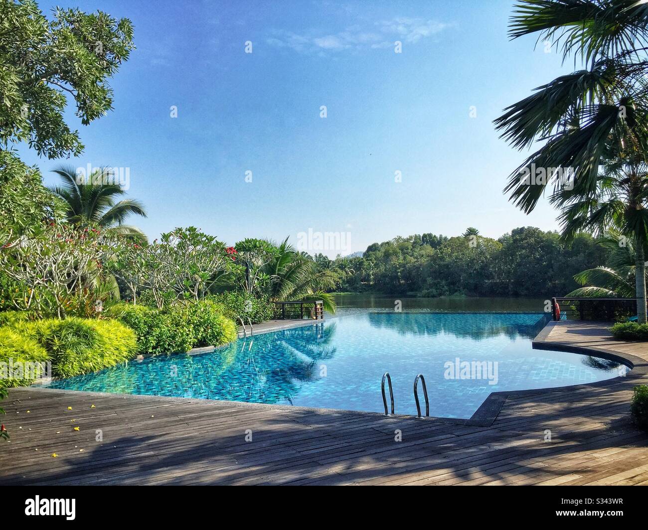 The swimming pool at Mangala Resort and Spa, Gambang, Kuantan, Pahang, Malaysia Stock Photo