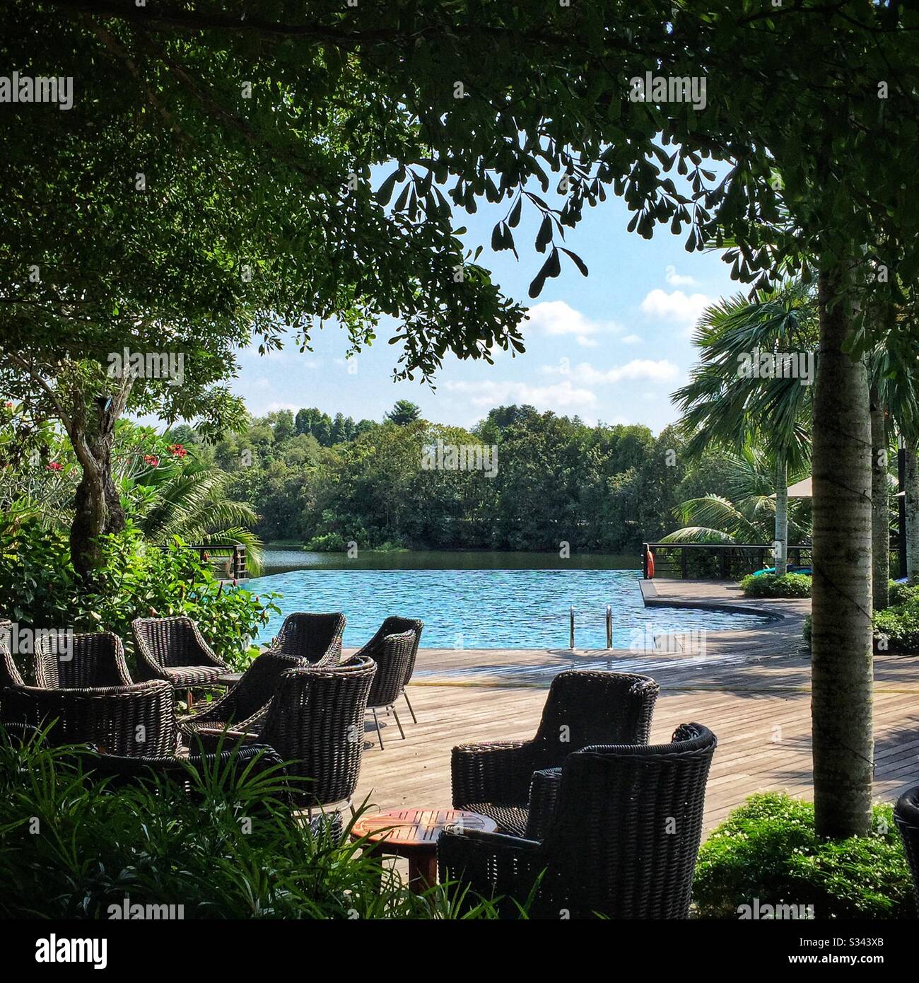 The swimming pool at Mangala Resort and Spa, Gambang, Kuantan, Pahang, Malaysia Stock Photo