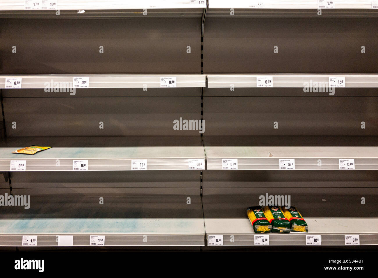 Empty shelf for pasta at a Supermarket in Berlin Prenzlauer Berg Stock