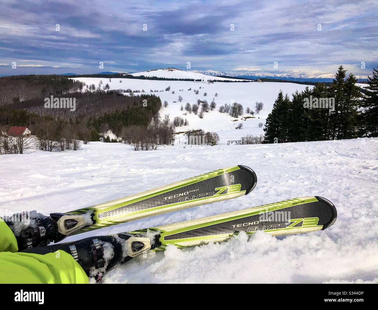 Skis with view of the mountains - Smartphone Captured Stock Image