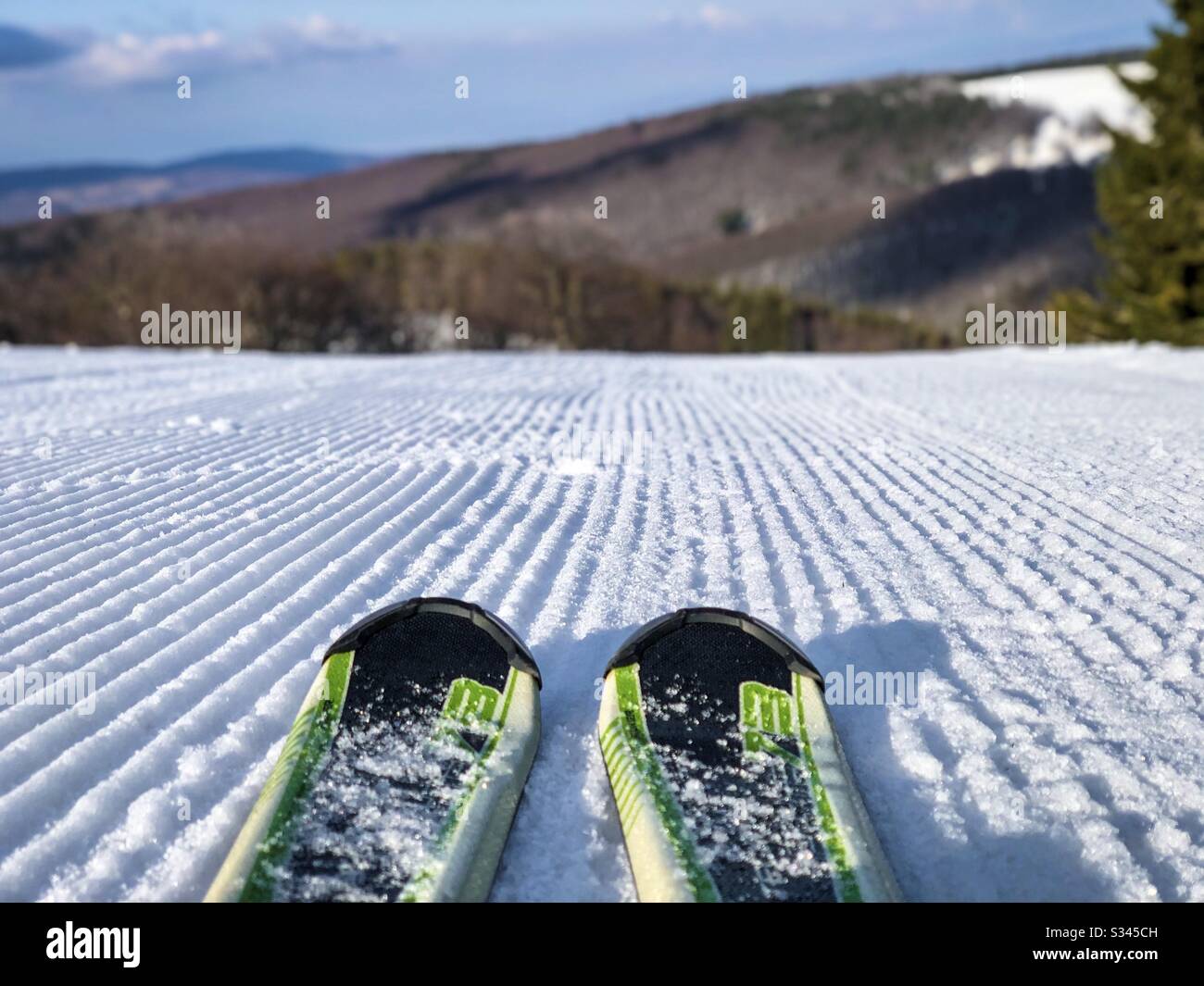 Skis on the slope - Smartphone Captured Stock Image