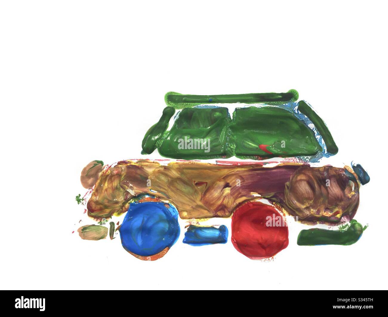 Children's Hand Painted Picture, Car Isolated on a White Background - Smartphone Captured Stock Image