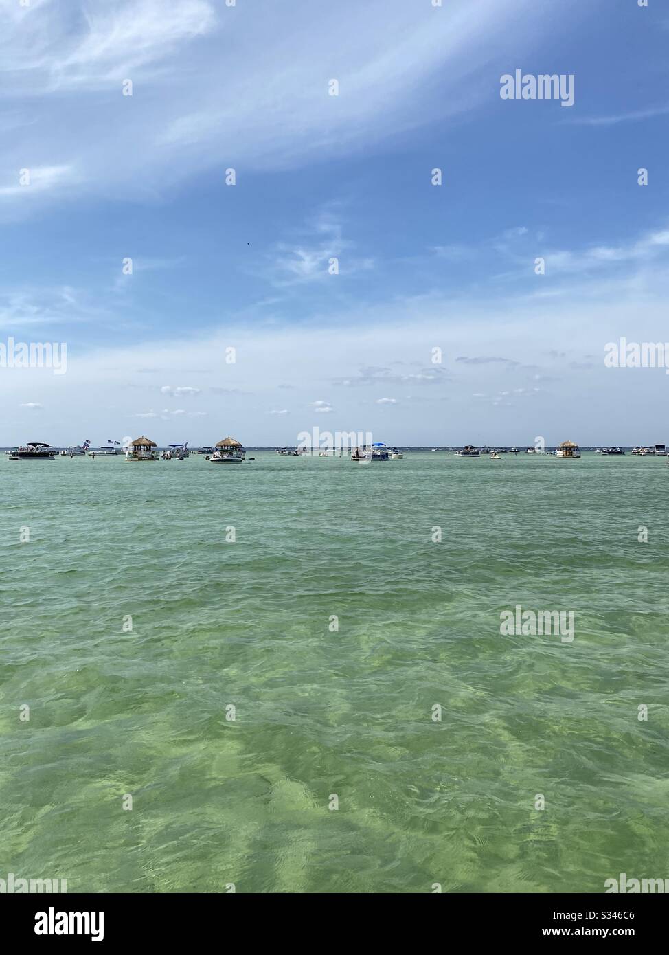View of popular Crab Island from a boat on the Gulf of Mexico - Smartphone Captured Stock Image