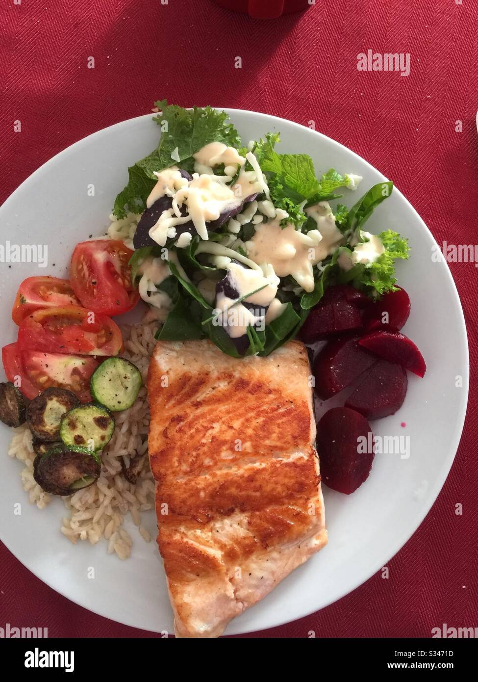 Yummy salmon healthy homemade food plate Stock Photo