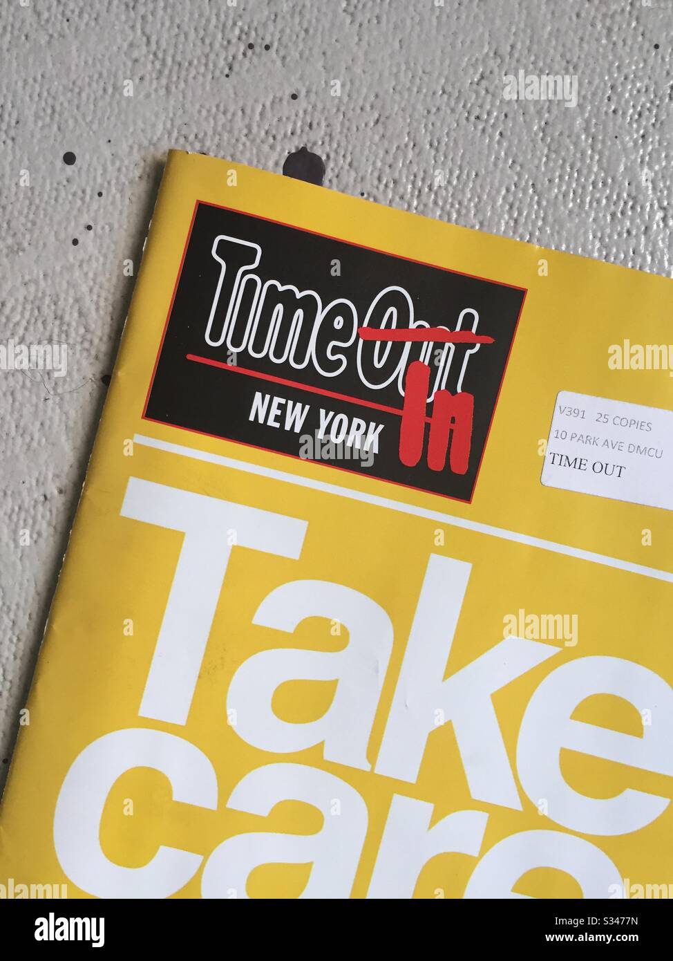 Cover of the weekly time out events magazine renamed time in because of the self isolation caused by the coronavirus in New York City, USA Stock Photo