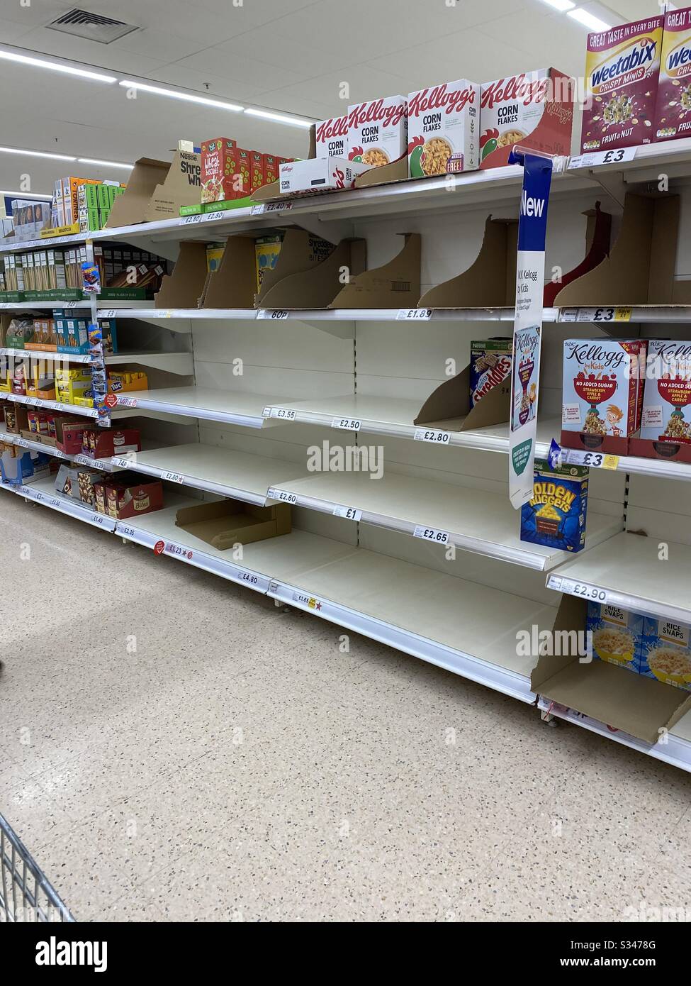 Covid 19 causing sell out of basic foods in May stores. This is in Clevedon Somerset UK - Smartphone Captured Stock Image