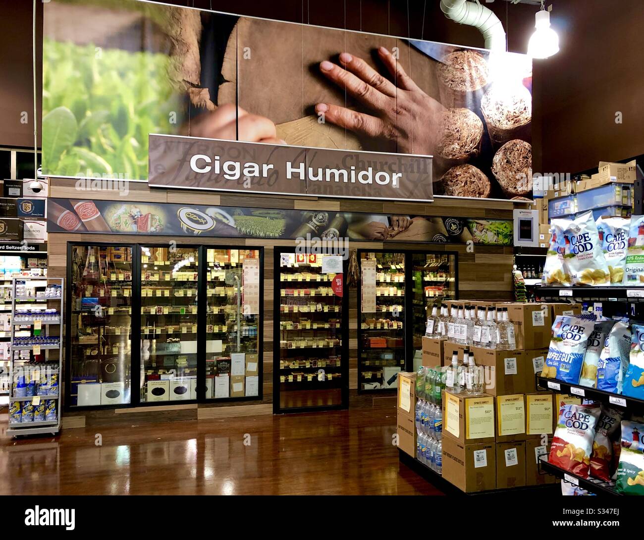 Cigar humidor at a boutique liquor store, Florida, USA. - Smartphone Captured Stock Image