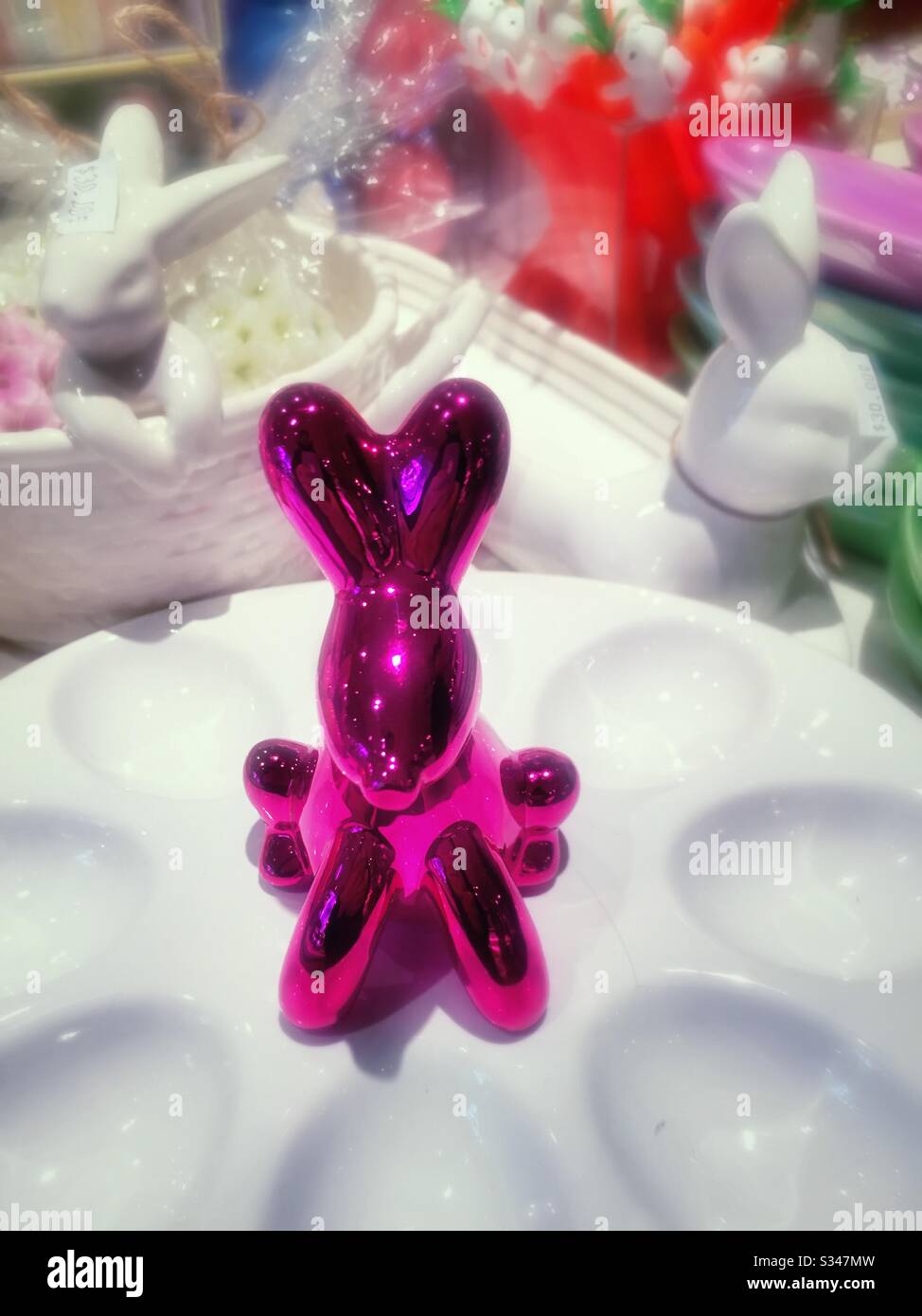 Easter bunny themed deviled eggs platter for sale at a gift shop, USA - Smartphone Captured Stock Image