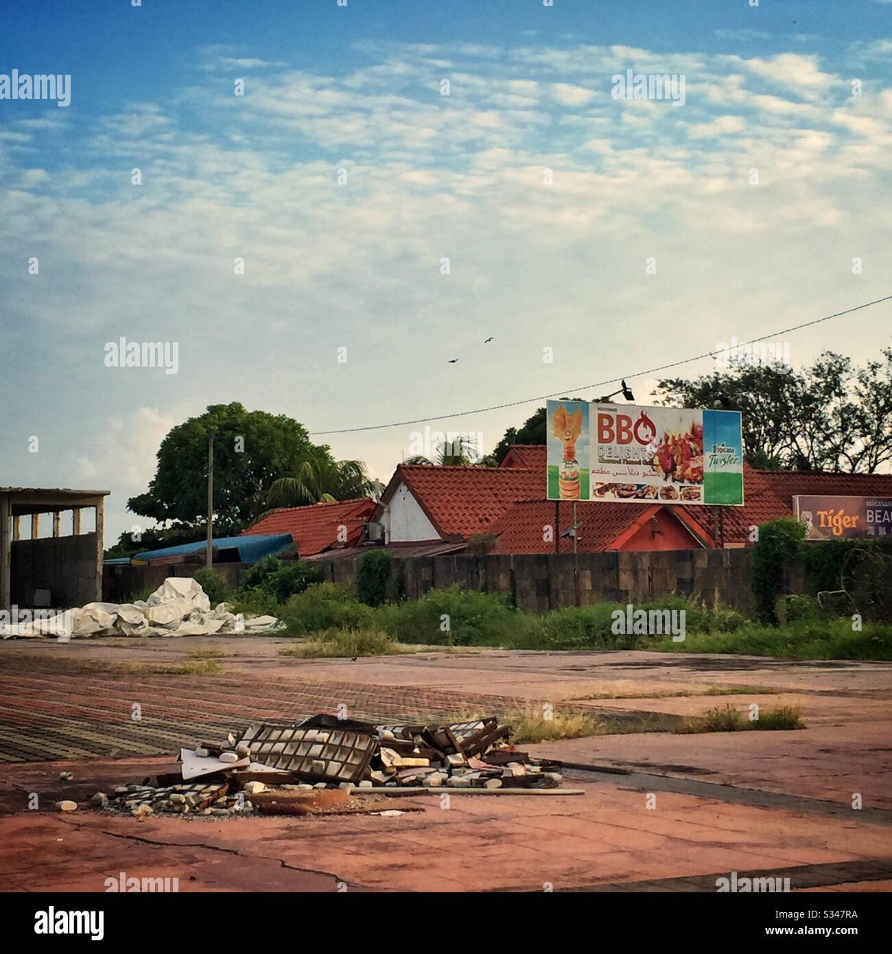 A vacant lot next to a restaurant in Batu Ferringhi, Penang, Malaysia - Smartphone Captured Stock Image