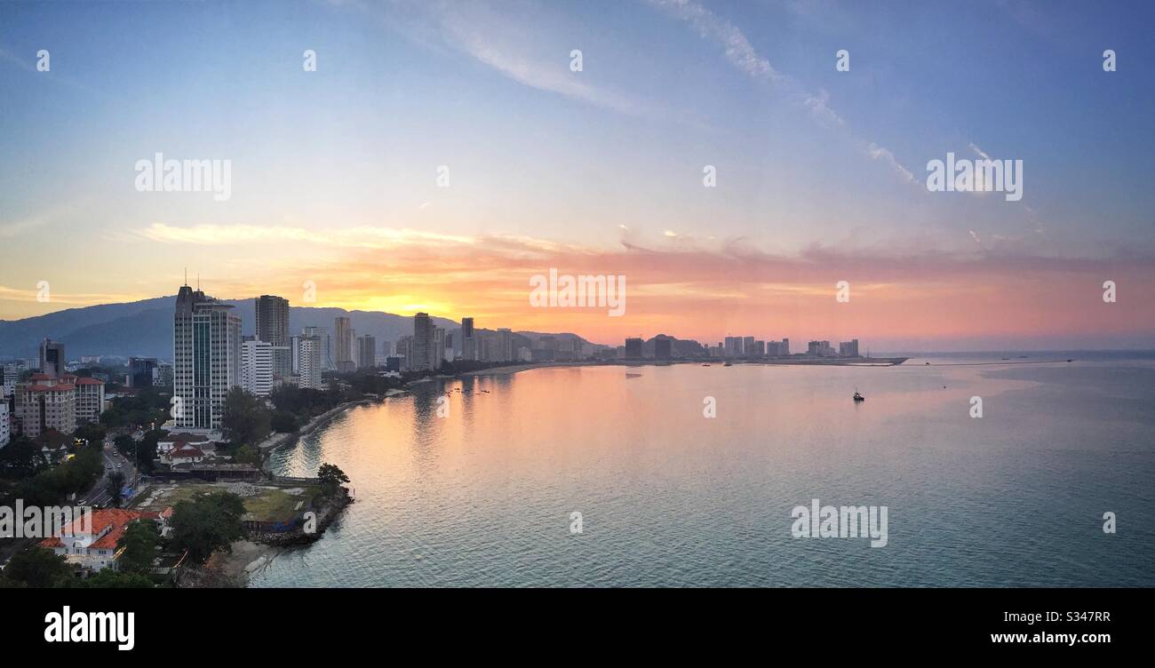 Sunset on the northern shore of George Town, Penang, Malaysia - Smartphone Captured Stock Image