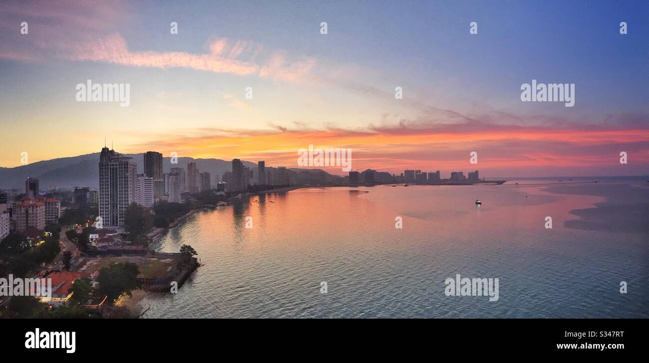 Sunset on the northern shore of George Town, Penang, Malaysia - Smartphone Captured Stock Image