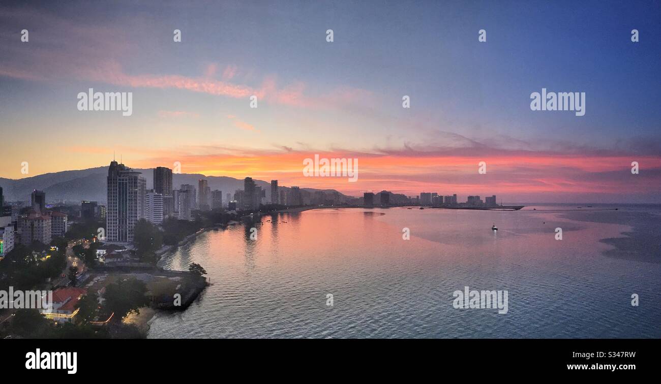 Sunset on the northern shore of George Town, Penang, Malaysia - Smartphone Captured Stock Image