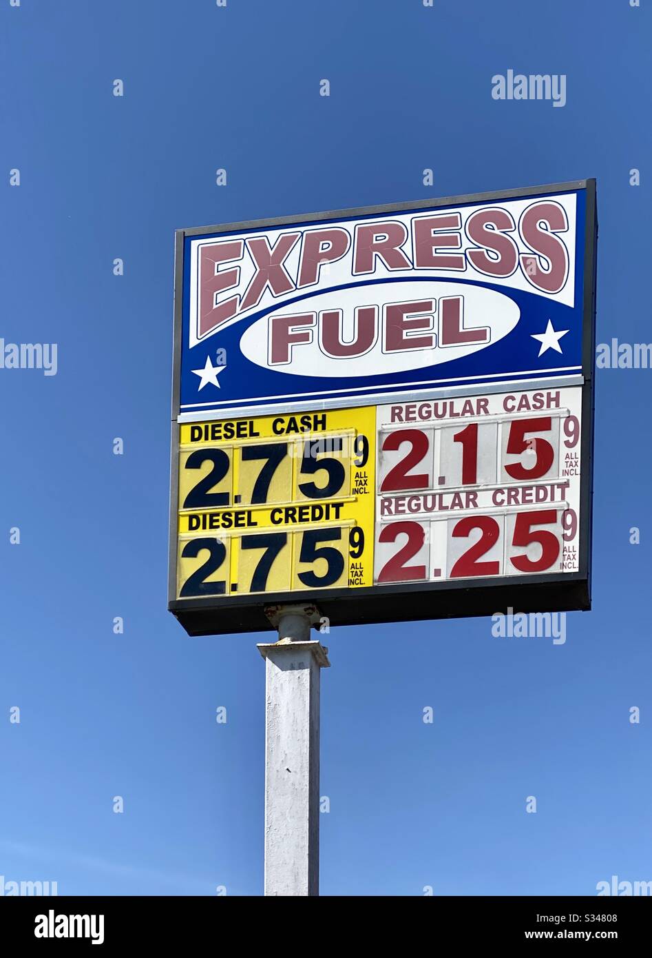 Photo of advertised price of gas on March 18, 2020 as oil prices plummet. Stock Photo