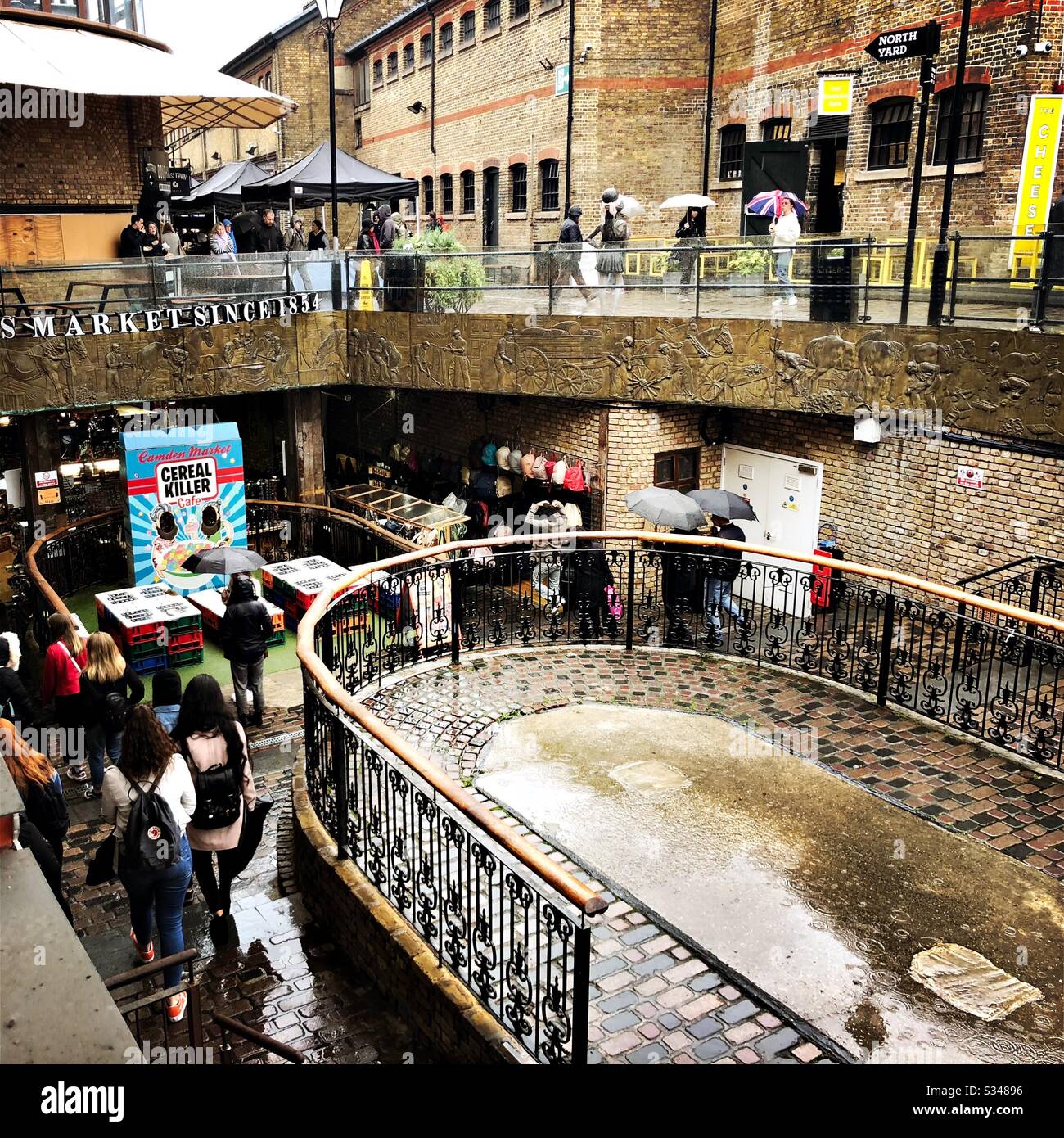 A general view of Stables Market in Camden Town, London on a rainy day - Smartphone Captured Stock Image
