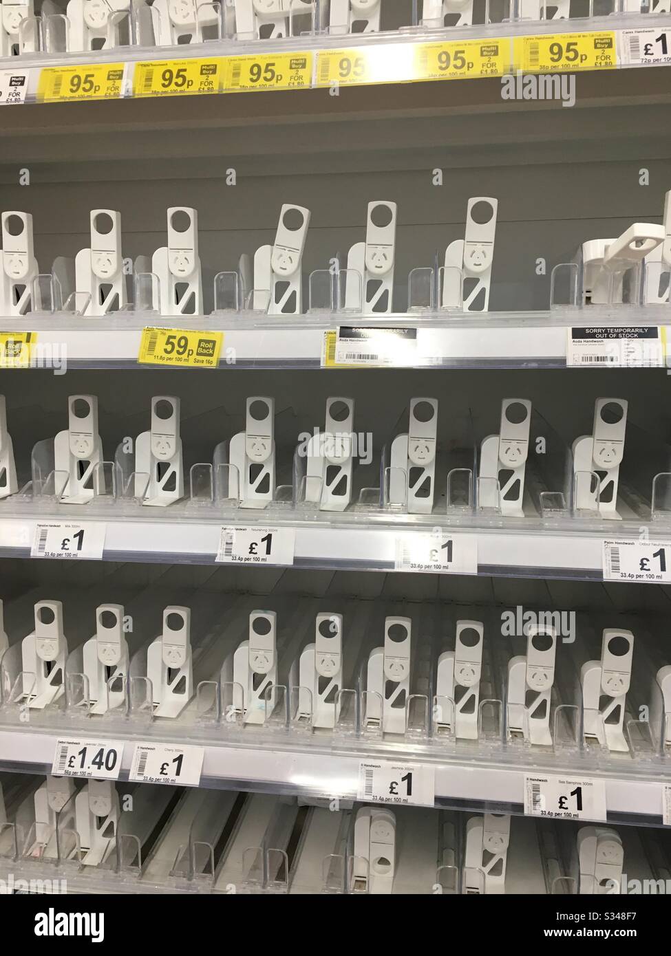Empty shelves due to panic buying during the Coronavirus outbreak, March 2020 - Smartphone Captured Stock Image