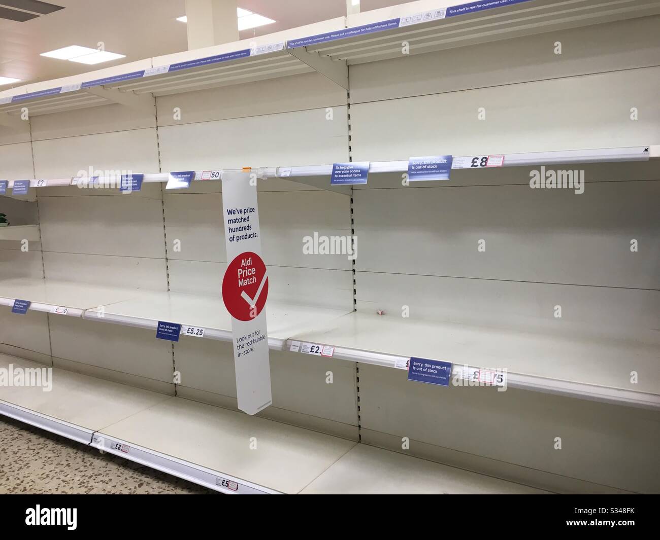 Empty shelves due to panic buying during the Coronavirus outbreak, March 2020 - Smartphone Captured Stock Image