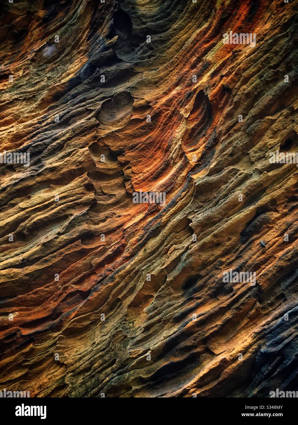 Detail of weathered sandstone cliff, Birdwood Gully Reserve, Springwood, Blue Mountains, NSW, Australia - Smartphone Captured Stock Image