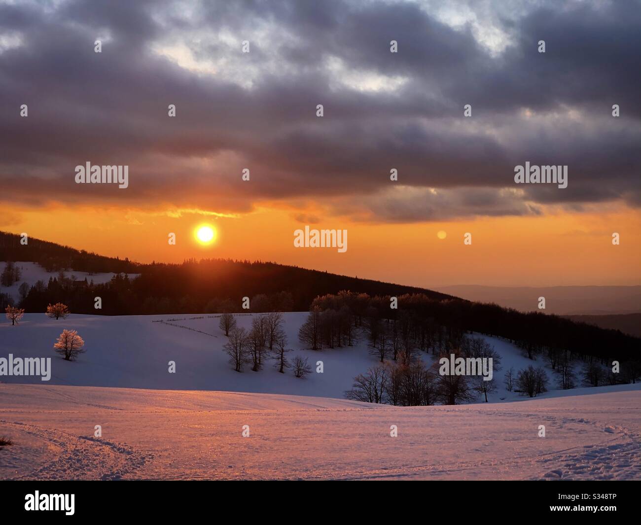 Golden hour in the mountains in winter - Smartphone Captured Stock Image