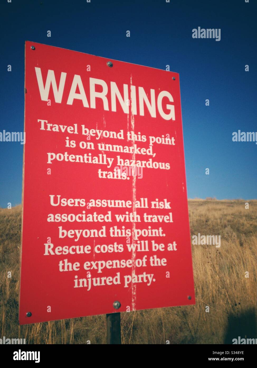 Danger warning sign at Palouse Falls, Washington Stock Photo