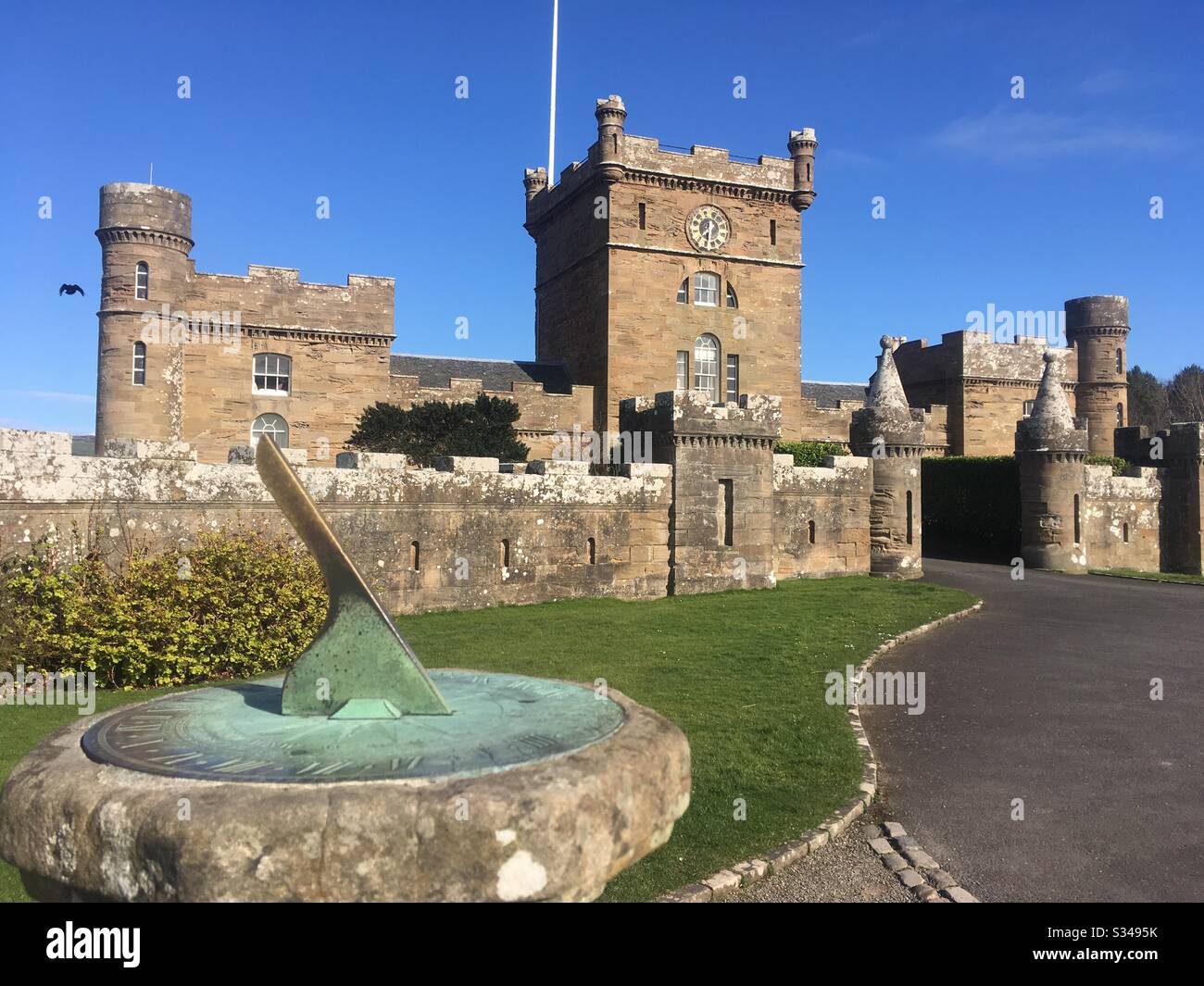 Sundial and Clocktower of Culzean Castle, National Trust for Scotland, on the Firth of Clyde Coast, Ayrshire Stock Photo