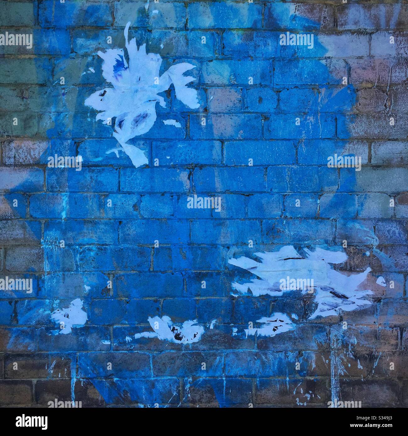 Paint and paper scraps on a brick wall, Katoomba, NSW, Australia - Smartphone Captured Stock Image