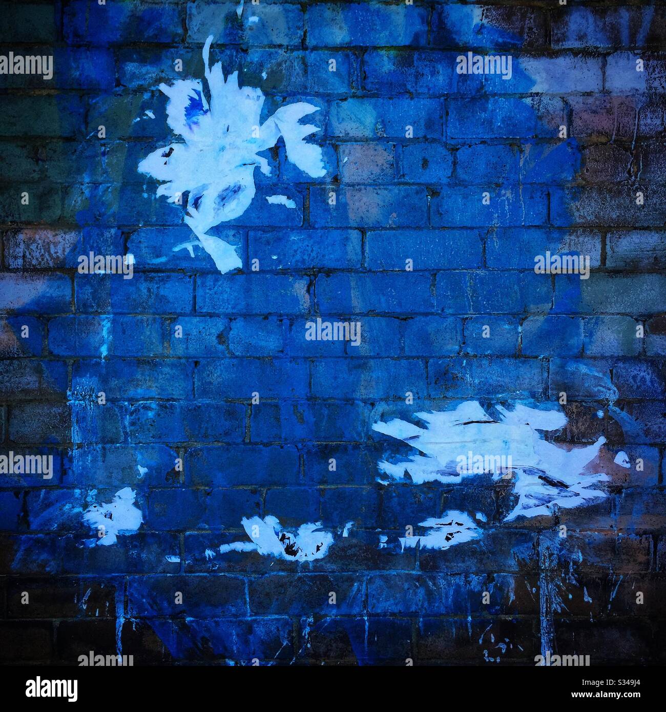 Paint and paper scraps on a brick wall, Katoomba, NSW, Australia - Smartphone Captured Stock Image