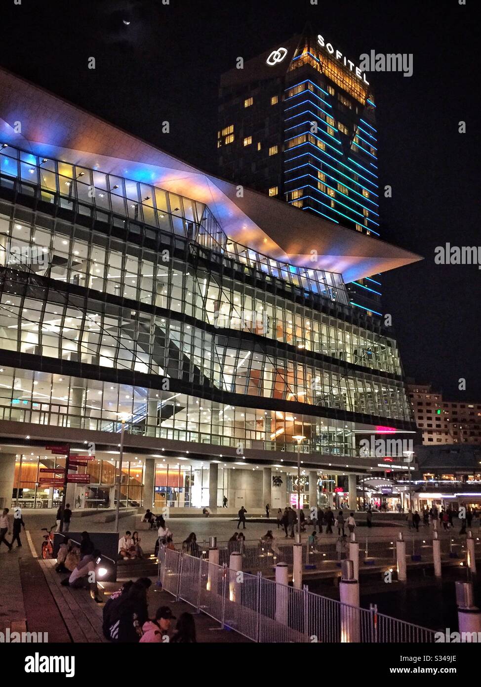 ICC Sydney, a convention and exhibition centre, and the Sofitel Hotel, Darling Harbour, Sydney, NSW, Australia - Smartphone Captured Stock Image