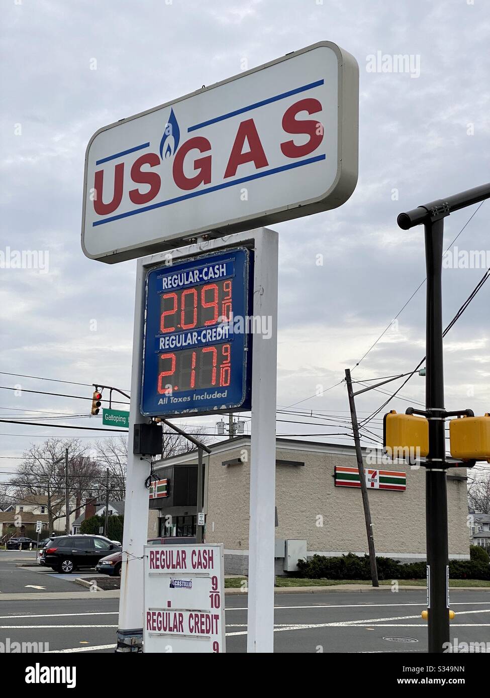 Price of gas on March 20, 2020, Union, New Jersey, as oil prices drop. - Smartphone Captured Stock Image