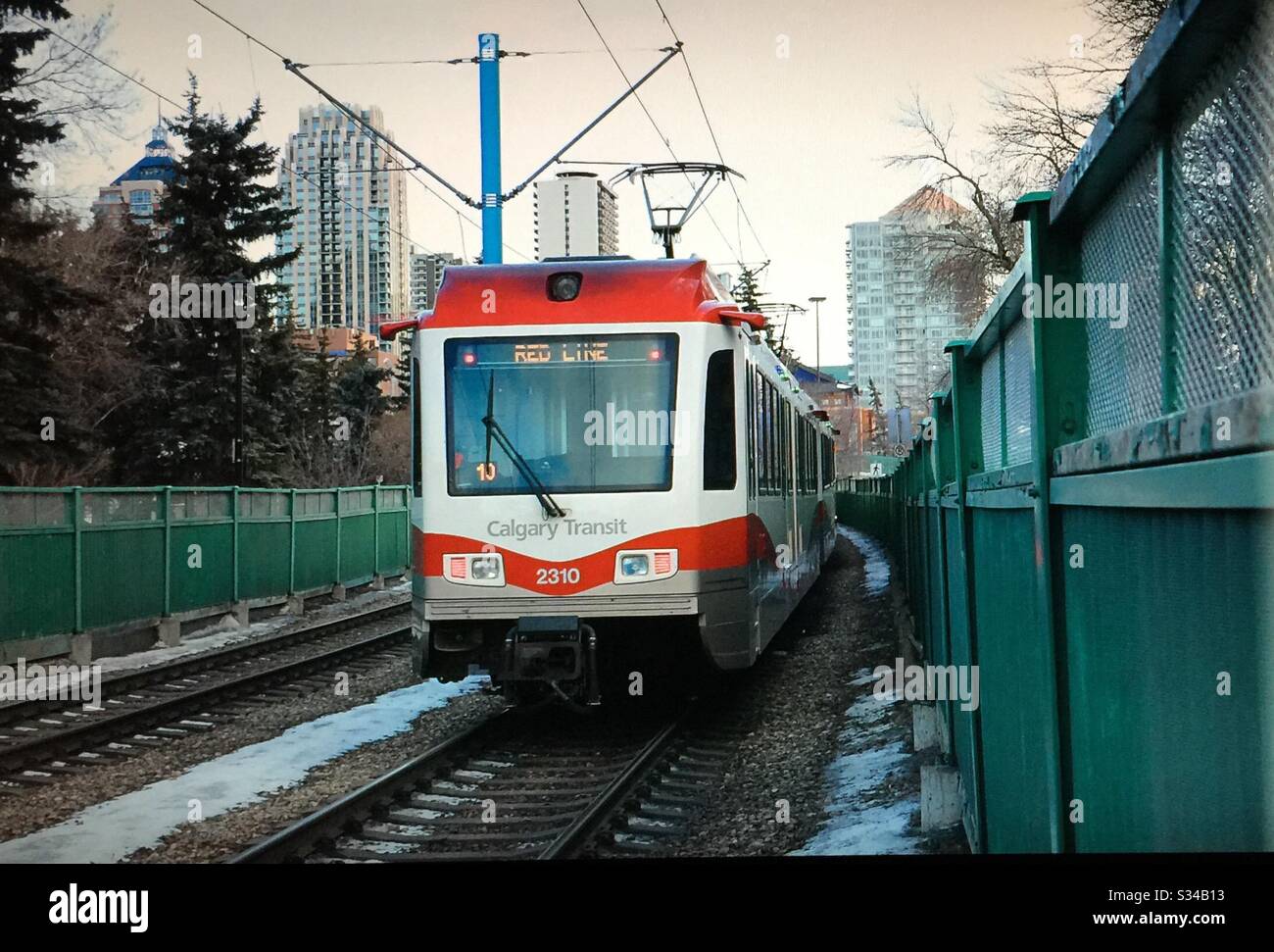 CTrain, light rail transit system, and downtown, Calgary, Alberta, Canada, Stock Photo