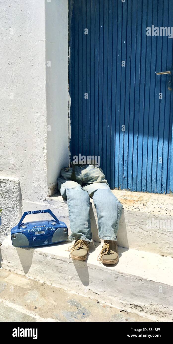 Greek step with tourist advertisement - Smartphone Captured Stock Image