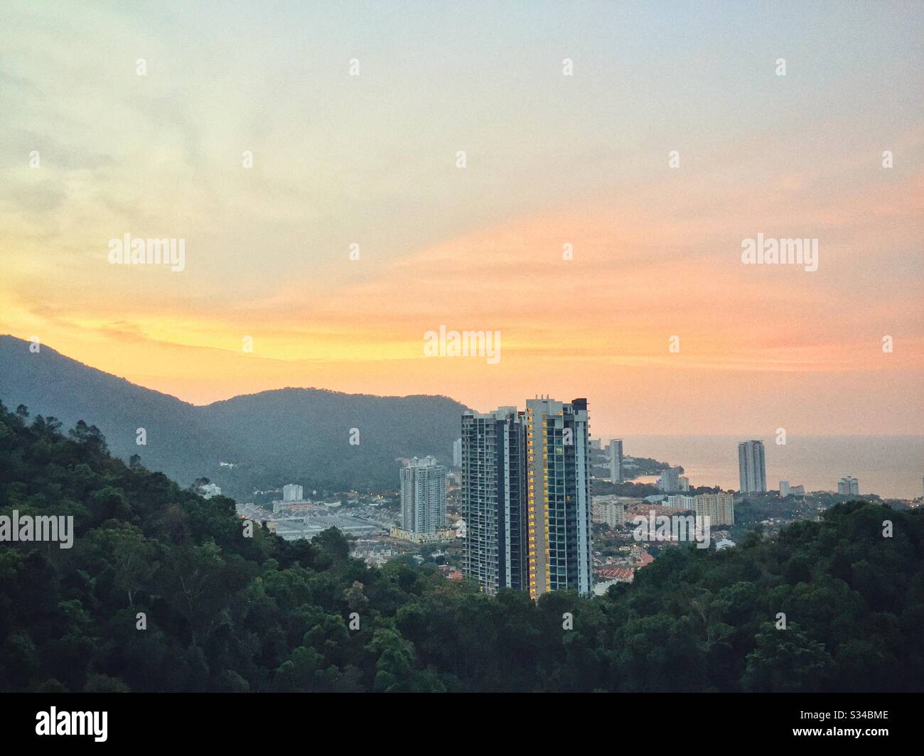 The view on 43rd floor tri-pinnacle condo unit in penang malaysia. - Smartphone Captured Stock Image