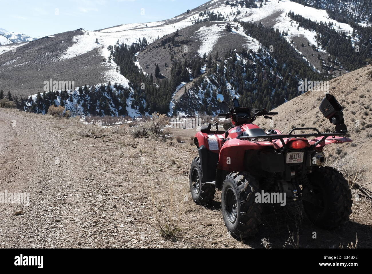 ATV on trail ready for spring Stock Photo
