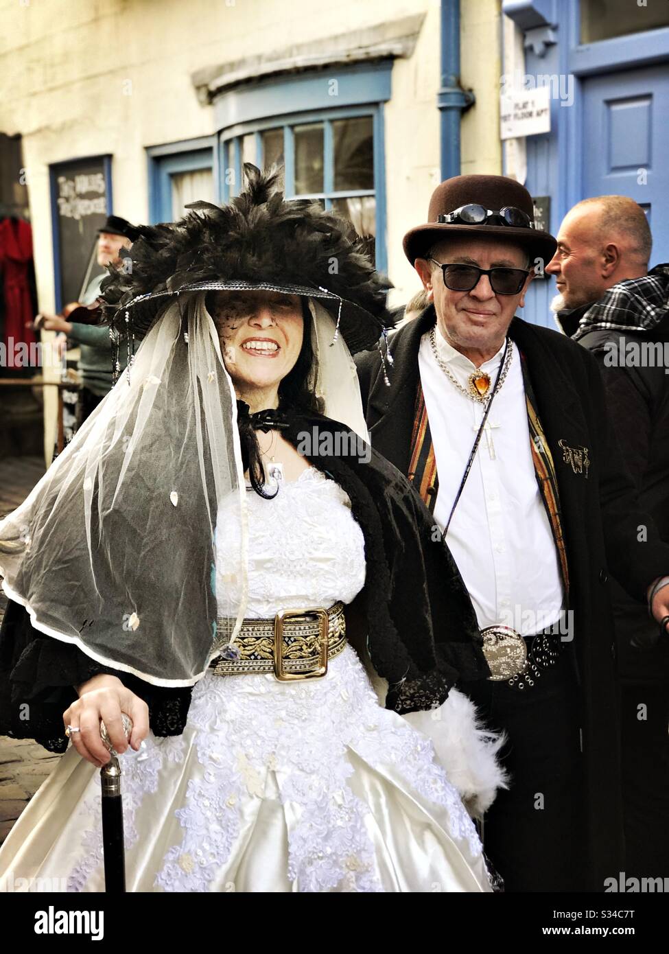 People in creative costumes during a cosplay event. Whitby Goth Weekend. - Smartphone Captured Stock Image