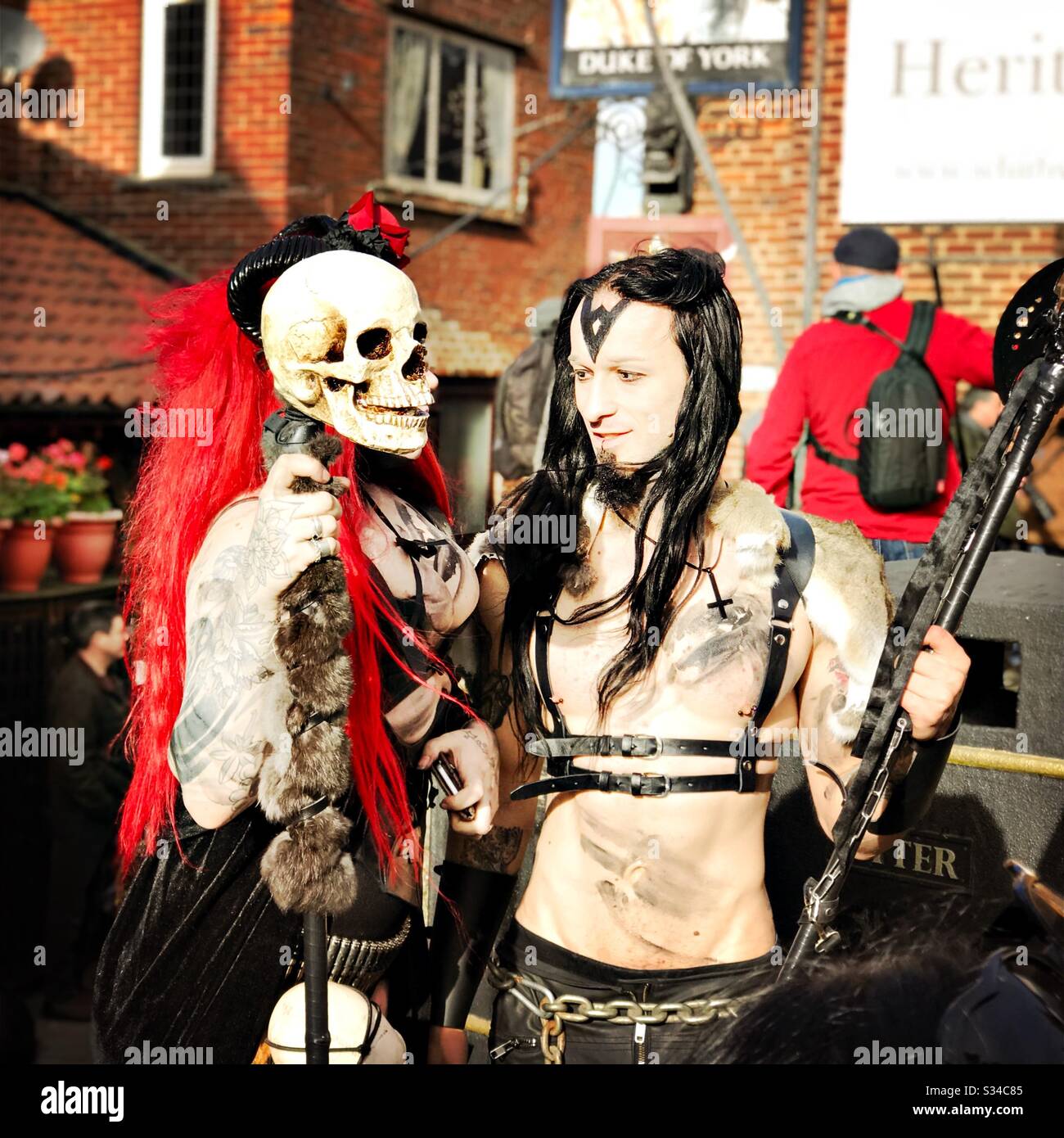 People in creative costumes during a cosplay event. Whitby Goth Weekend. - Smartphone Captured Stock Image