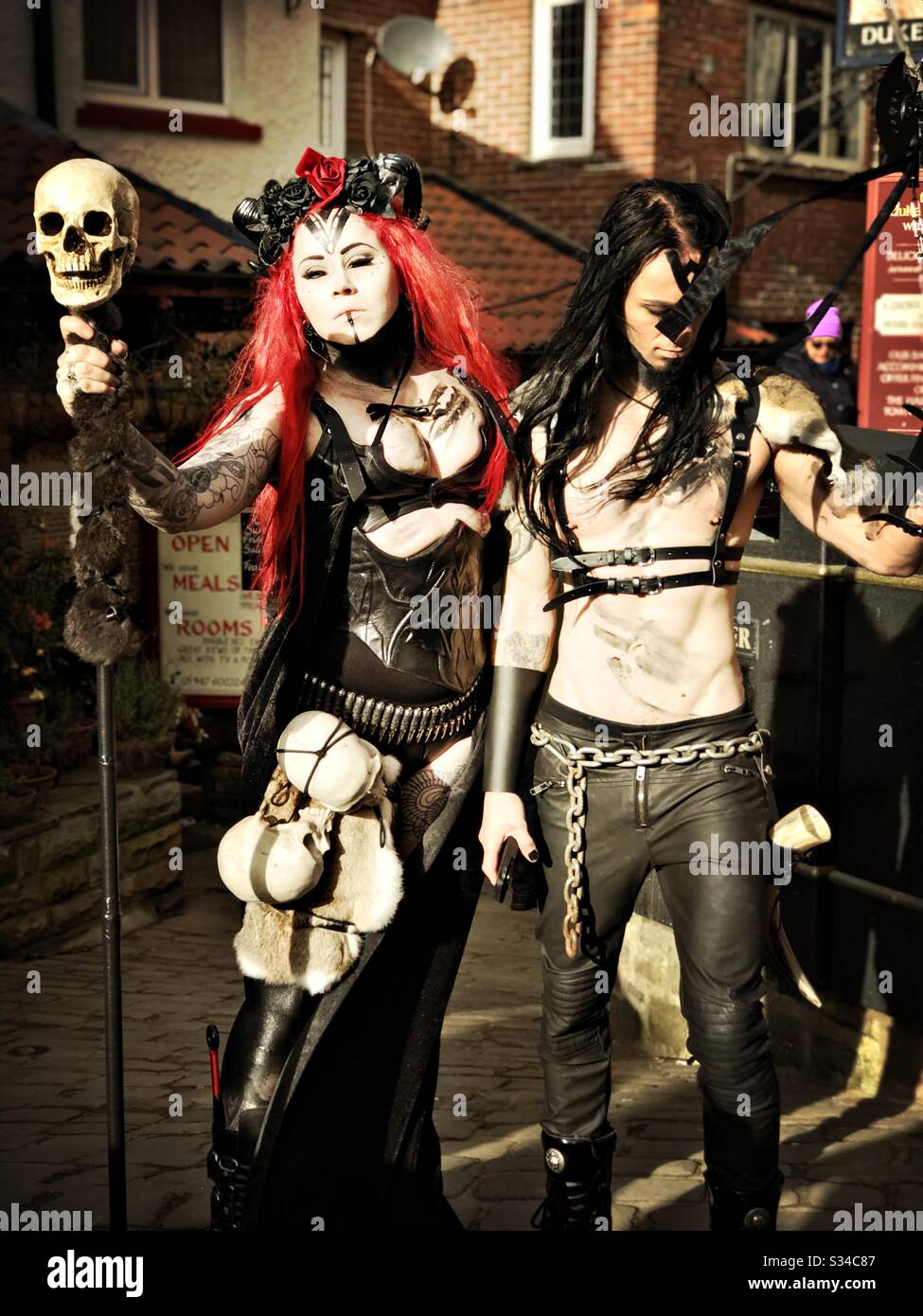 People in creative costumes during a cosplay event. Whitby Goth Weekend. - Smartphone Captured Stock Image