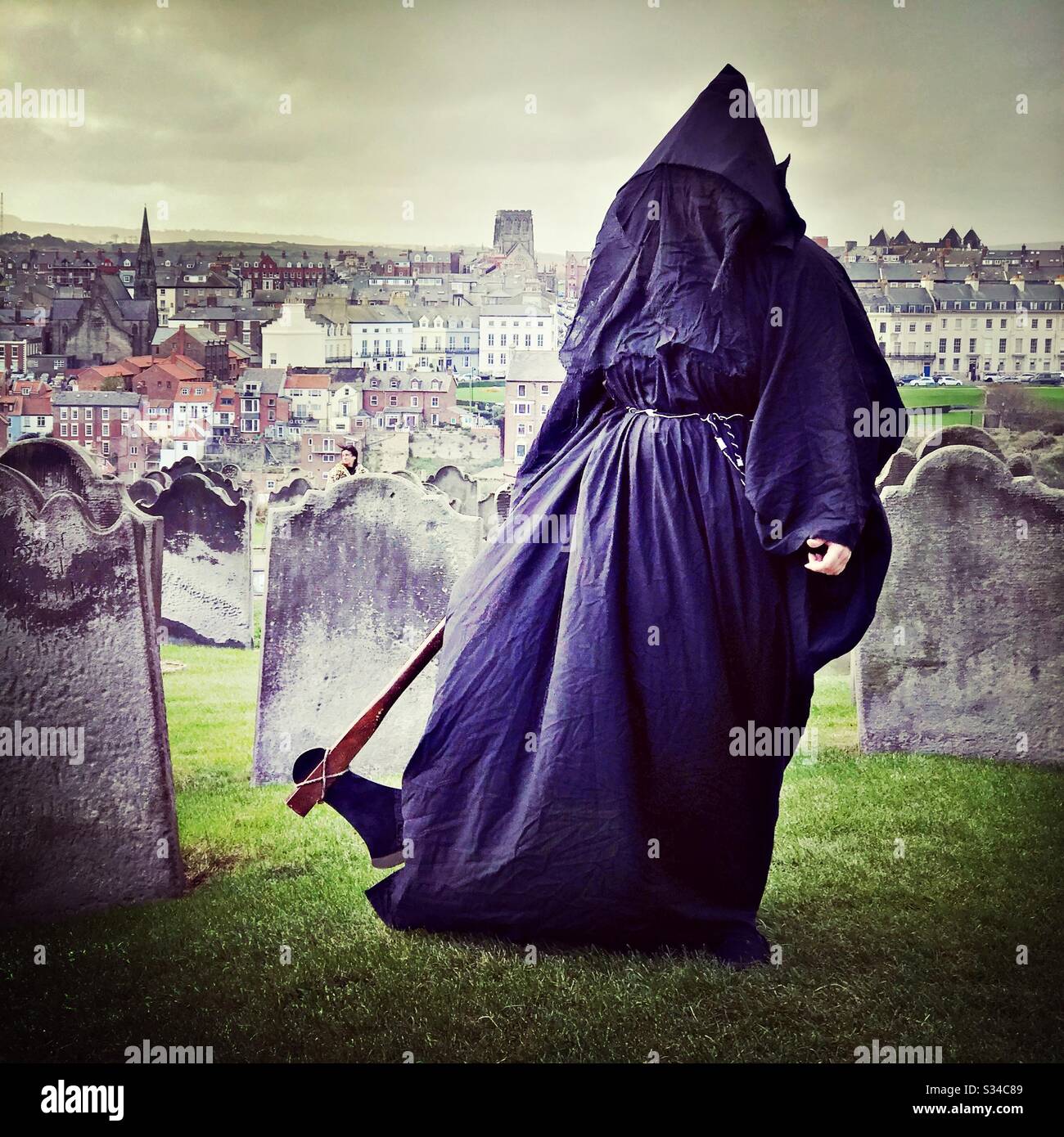 Person in a creative costume during a cosplay event. Whitby Goth Weekend. - Smartphone Captured Stock Image