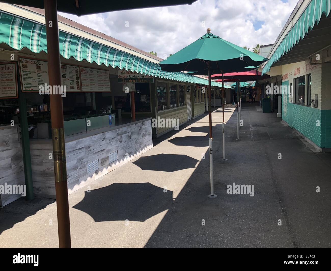 Los Angeles Farmers Market stands empty due to social distancing lockdown campaign for covid19 - Smartphone Captured Stock Image