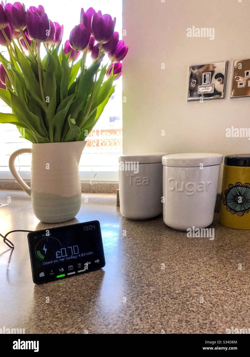 Smart energy meter in a kitchen. Stock Photo