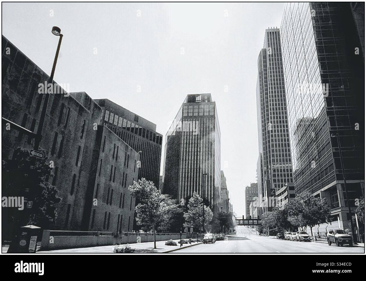 Empty street in Omaha, Nebraska  USA. - Smartphone Captured Stock Image