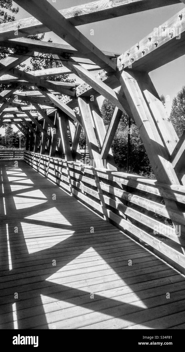 The Cameron street replica bridge at Cottonwood Island Nature Park in Prince George, British Columbia Canada Stock Photo